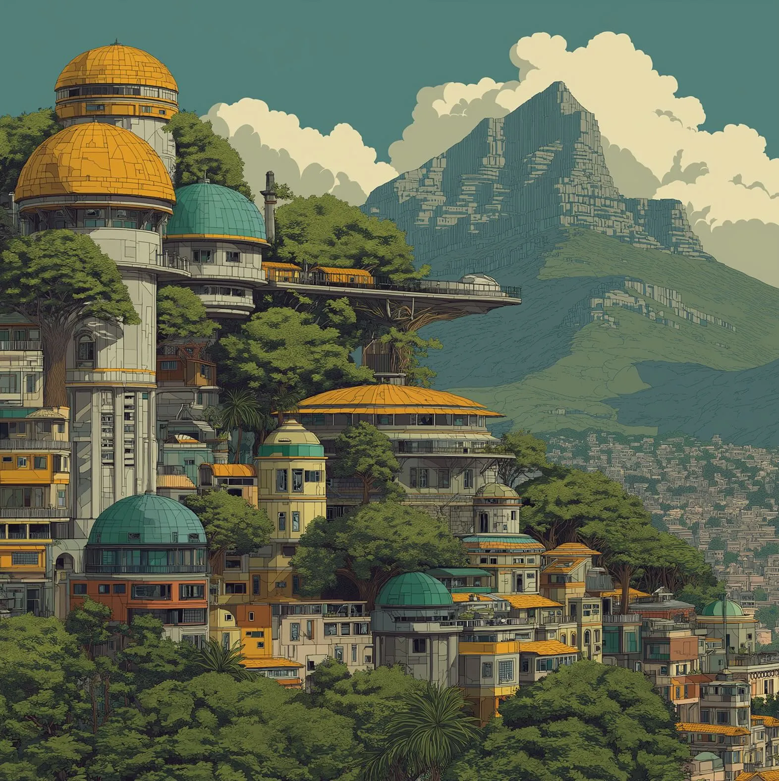 Cooperative AI illustration with birds flying over forest